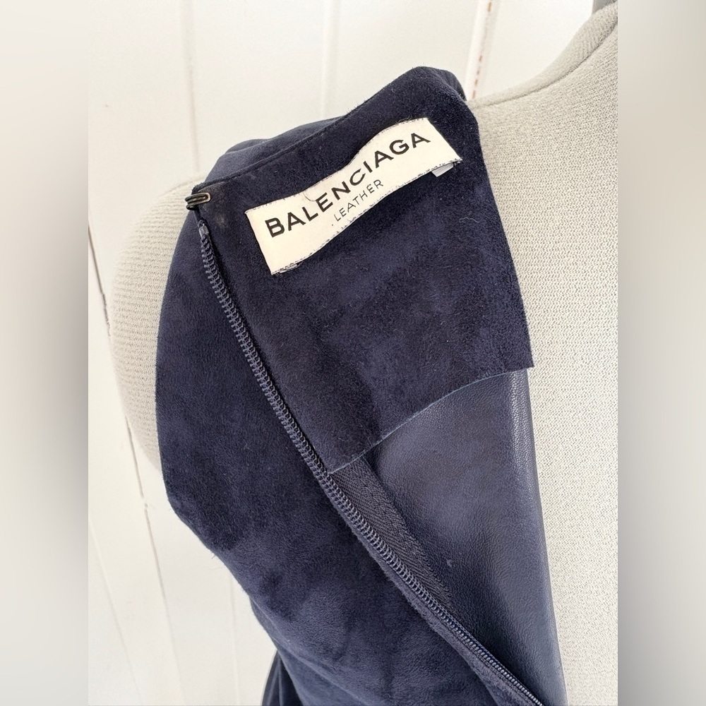 Balenciaga Navy Blue Suede Leather Shift Dress - Picture 11 of 14